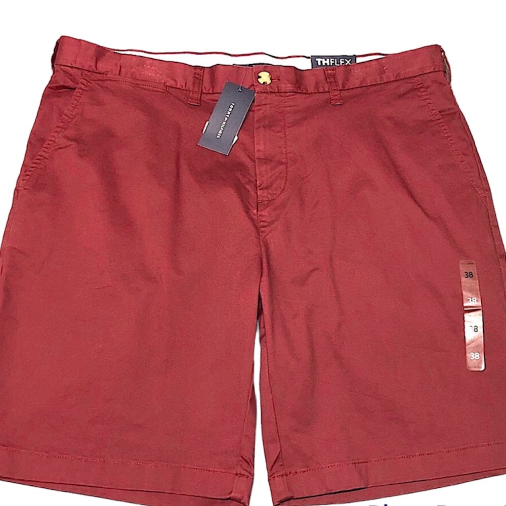 Tommy Hilfiger Men's Casual Flat Front Shorts Flex Burgundy 38W NWT
